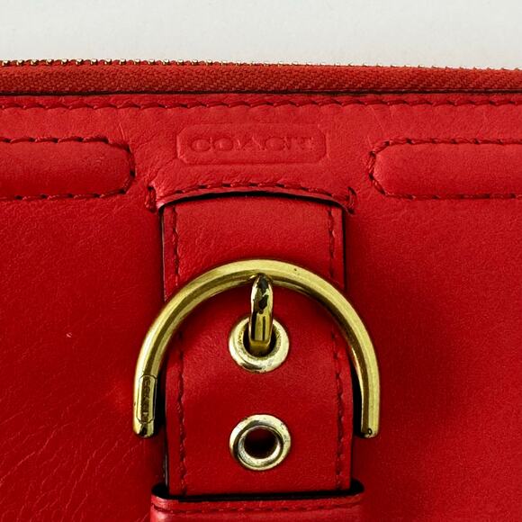 Coach Campbell Zip Around Leather Accordion Wallet in Red with Buckle Accent - Picture 4 of 11